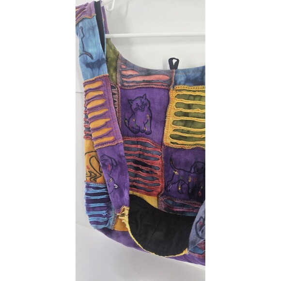 RisingInt'l Boho Hippie Patch Cat Dog Kokopelli LG messenger Bag crossbody Purse - Picture 2 of 10